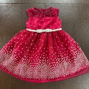 Jona Michelle Girls Christmas Formal Red Dress Silver Bow and Polka Dots Sz 4T
